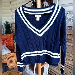 Jessica Simpson Navy Blue Cable Knit Sweater_Small